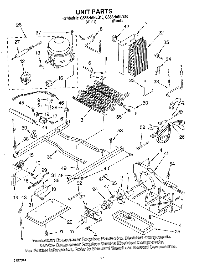 UNIT Diagram and Parts List for GS6SHANLB10  Whirlpool Refrigerator