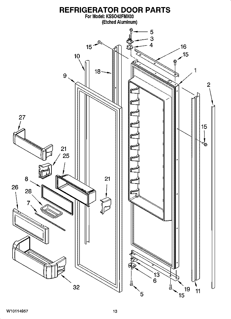 REFRIGERATOR DOOR PARTS Diagram and Parts List for KSSO42FMX03  KitchenAid Refrigerator