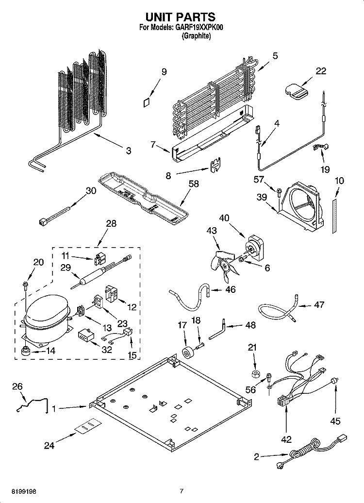 UNIT PARTS Diagram and Parts List for GARF19XXPK00  Whirlpool Refrigerator