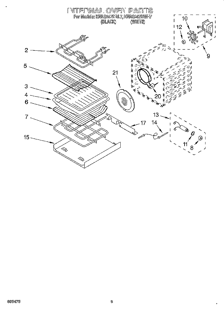 INTERNAL OVEN Diagram and Parts List for KEBS247DBL7  KitchenAid Wall Oven