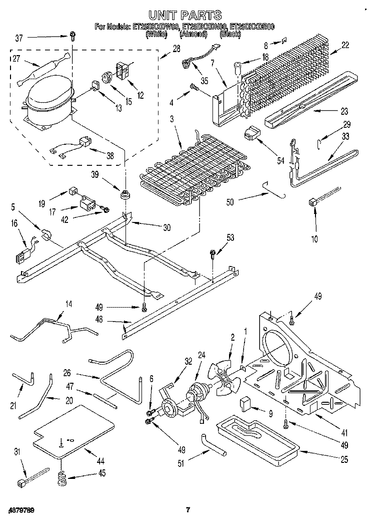 UNIT Diagram and Parts List for ET25DKXDW00  Whirlpool Refrigerator