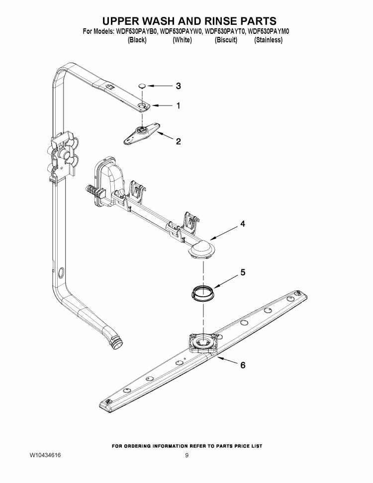 UPPER WASH AND RINSE PARTS Diagram and Parts List for WDF530PAYT0  Whirlpool Dishwasher