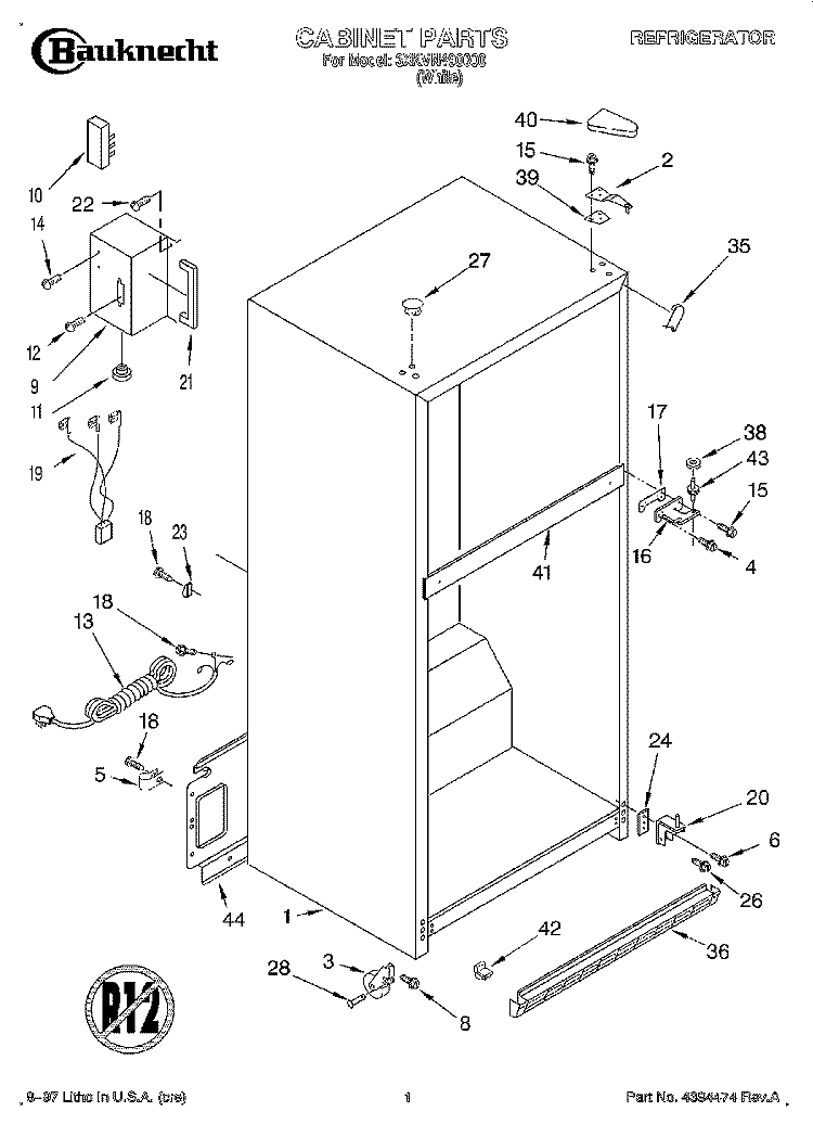 CABINET Diagram and Parts List for 3XKVN490000  Whirlpool Refrigerator