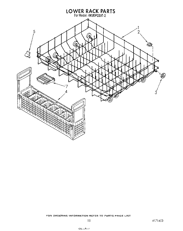 LOWER RACK Diagram and Parts List for 4KUDP220T2  KitchenAid Dishwasher