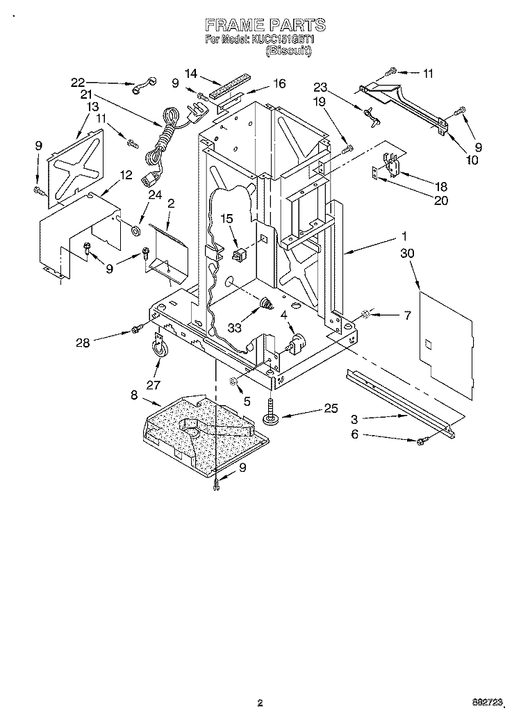 FRAME Diagram and Parts List for KUCC151GBT1  KitchenAid Trash Compactor