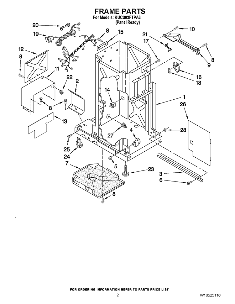 FRAME PARTS Diagram and Parts List for KUCS03FTPA3  KitchenAid Trash Compactor