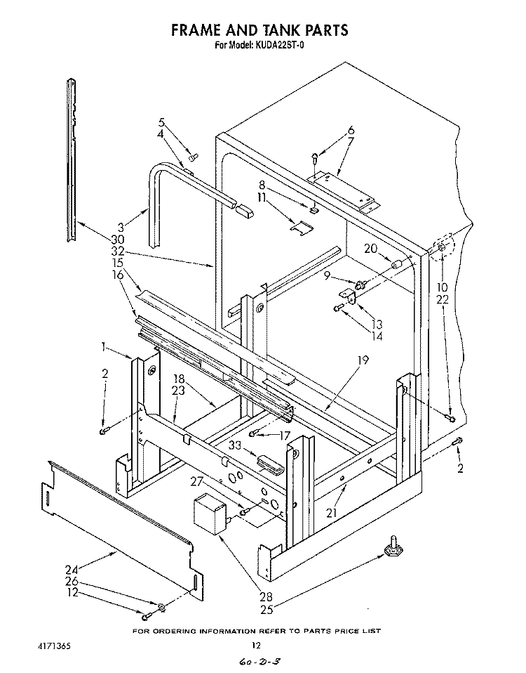 FRAME AND TANK Diagram and Parts List for KUDA22ST0  KitchenAid Dishwasher
