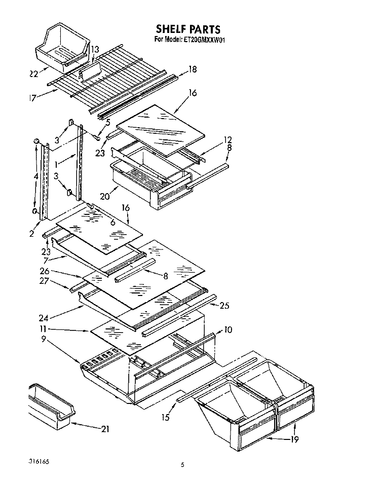 SHELF Diagram and Parts List for ET20GMXXN01  Whirlpool Refrigerator