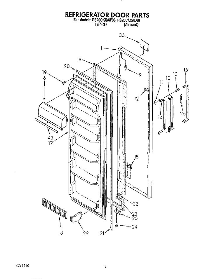 REFRIGERATOR DOOR Diagram and Parts List for RS20CKXAW00  Roper Refrigerator