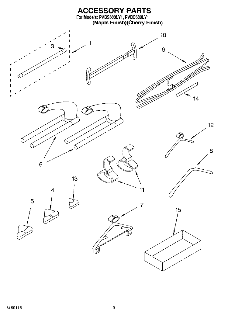 ACCESSORY PARTS Diagram and Parts List for PVBC600LY1  Whirlpool Cabinet