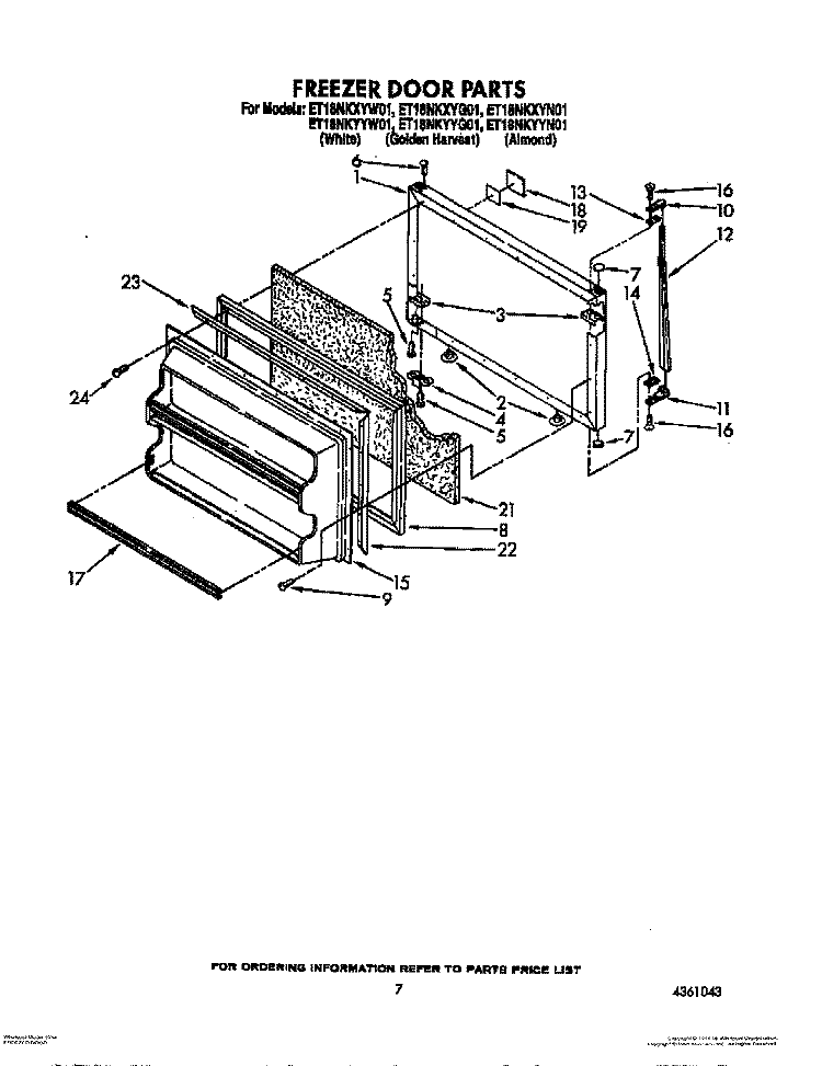 FREEZER DOOR Diagram and Parts List for ET18NKXYG01  Whirlpool Refrigerator