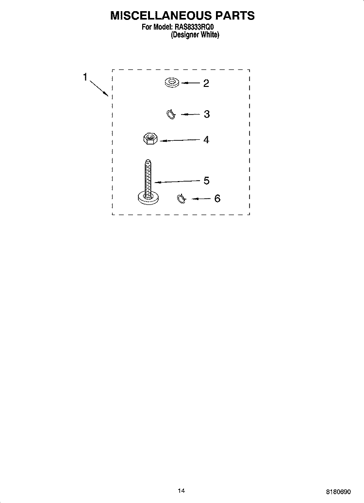 MISCELLANEOUS  PARTS, OPTIONAL PARTS (NOT INCLUDED) Diagram and Parts List for RAS8333RQ0  Roper Washer
