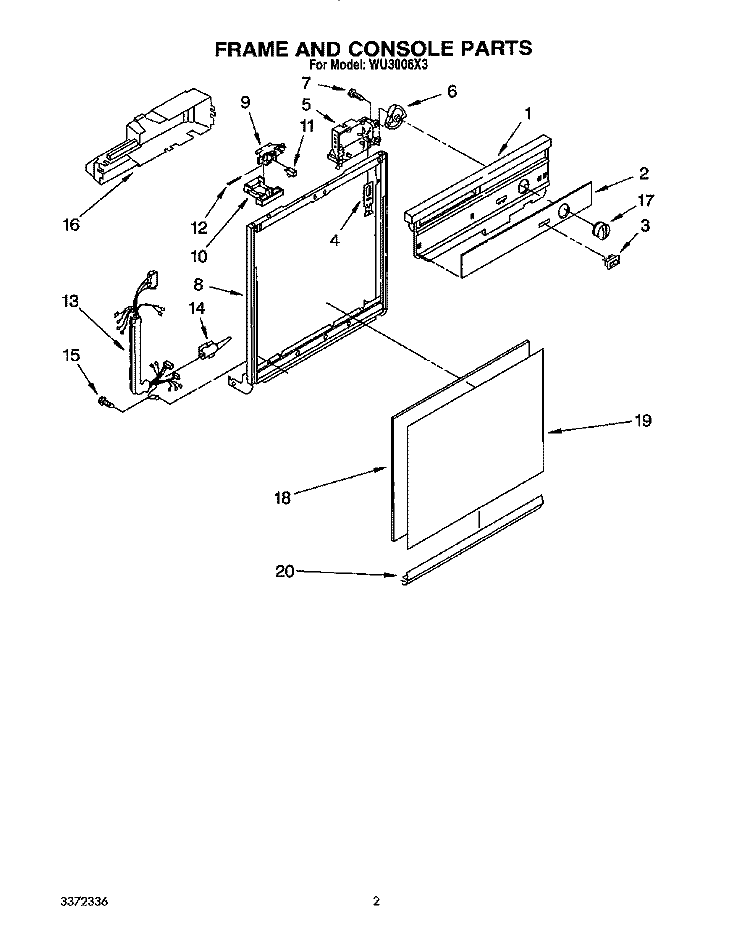 FRAME AND CONSOLE Diagram and Parts List for WU3006X3  Roper Dishwasher
