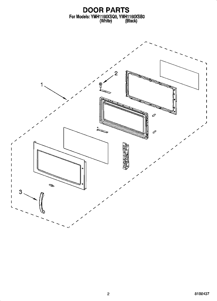 DOOR PARTS Diagram and Parts List for YMH1160XSQ0  Whirlpool Microwave