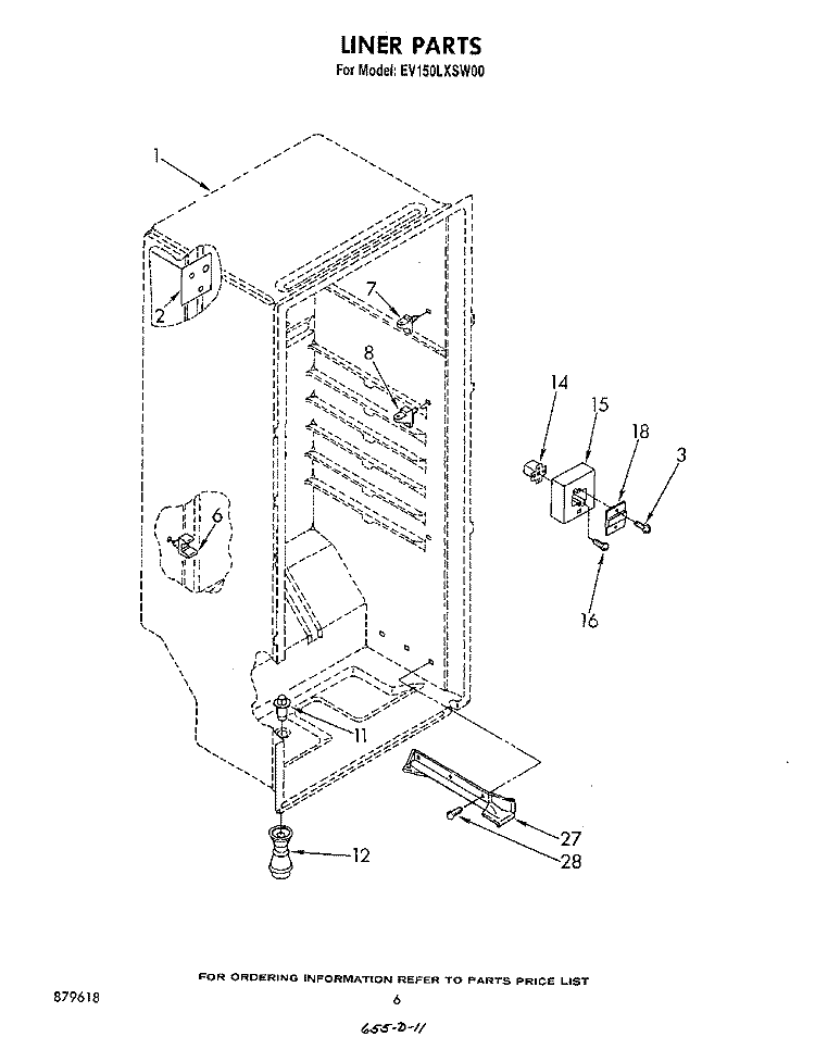 LINER Diagram and Parts List for EV150LXSW00  Whirlpool Freezer