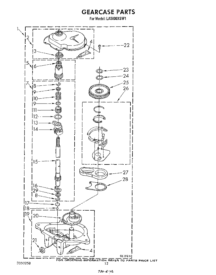 GEARCASE Diagram and Parts List for LA5000XSW1  Whirlpool Washer