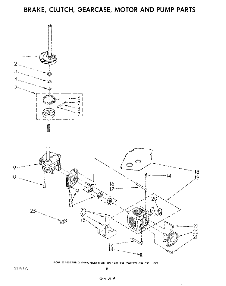 BRAKE, CLUTCH, GEARCASE, MOTOR AND PUMP Diagram and Parts List for LA5700XSW1  Whirlpool Washer