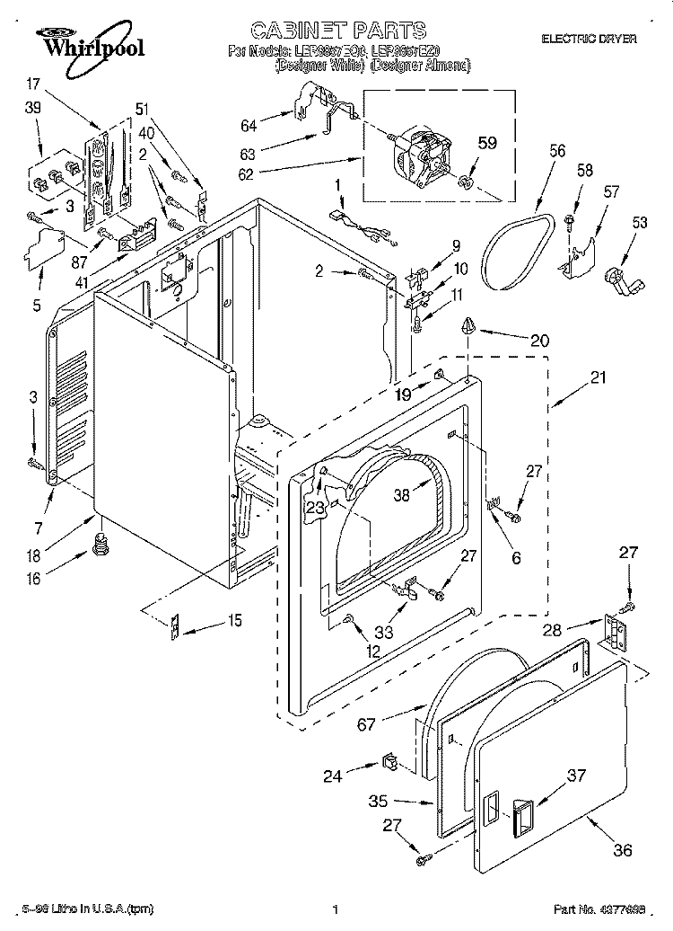 SECTION Diagram and Parts List for LER8857EQ0  Whirlpool Dryer