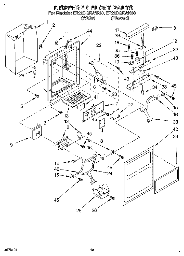 DISPENSER FRONT Diagram and Parts List for ET22DQRAN00  Whirlpool Refrigerator