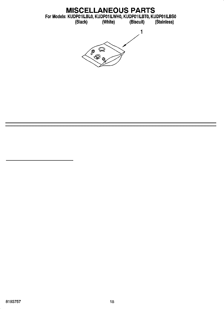 MISCELLANEOUS PARTS OPTIONAL PARTS (NOT INCLUDED) Diagram and Parts List for KUDP01ILBS0  KitchenAid Dishwasher