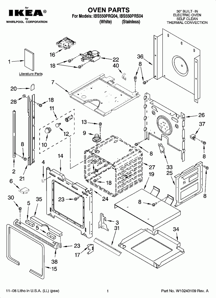 OVEN PARTS Diagram and Parts List for IBS550PRQ04  Whirlpool Wall Oven