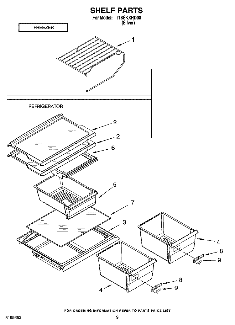 SHELF PARTS, OPTIONAL PARTS Diagram and Parts List for TT18SKXRD00  Estate Refrigerator