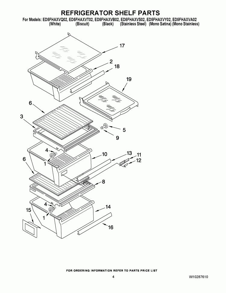 REFRIGERATOR SHELF PARTS Diagram and Parts List for ED5FHAXVA02  Whirlpool Refrigerator