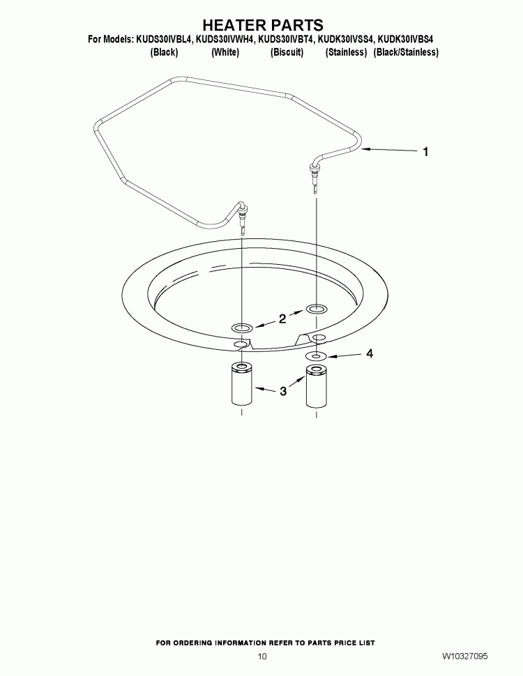 HEATER PARTS Diagram and Parts List for KUDK30IVSS4  KitchenAid Dishwasher
