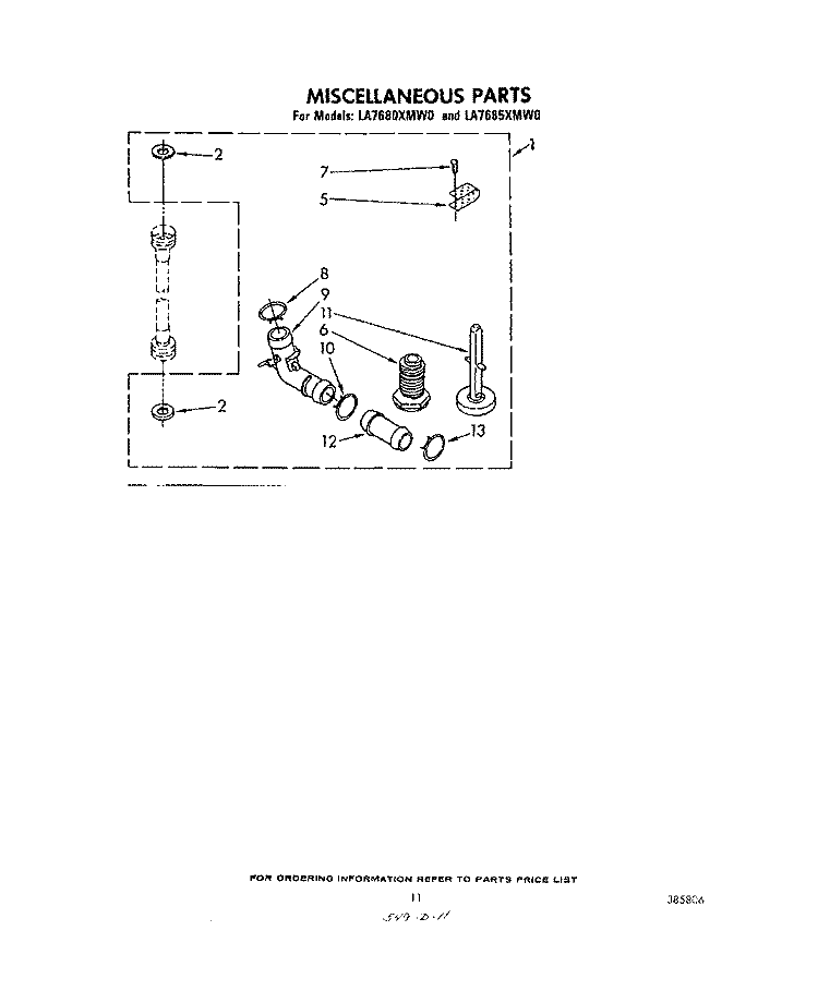 MISCELLANEOUS , LITERATURE AND OPTIONAL Diagram and Parts List for LA7685XMW0  Whirlpool Washer