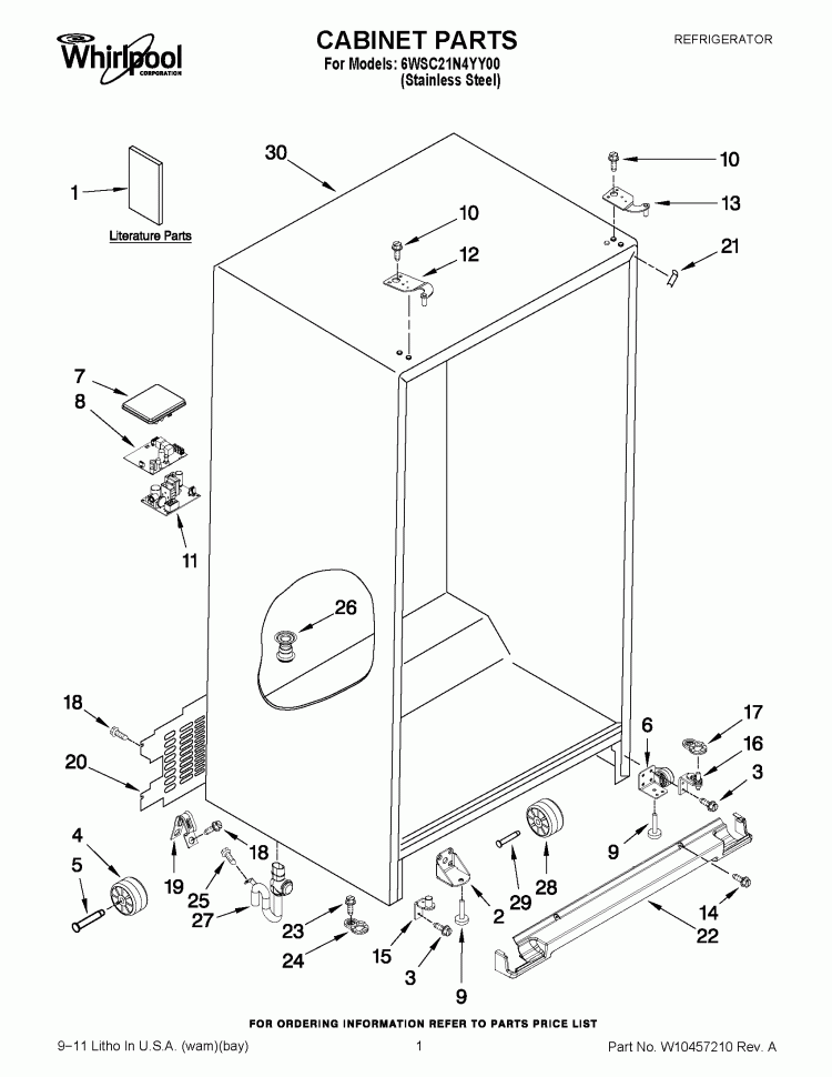 CABINET PARTS Diagram and Parts List for 6WSC21N4YY00  Whirlpool Refrigerator