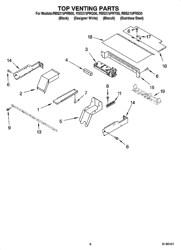 TOP VENTING PARTS, OPTIONAL PARTS Diagram and Parts List for RBS275PRB00  Whirlpool Wall Oven