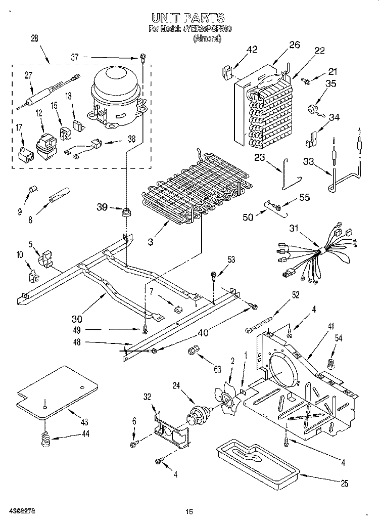 UNIT Diagram and Parts List for 4YED25PQFN00  Whirlpool Refrigerator