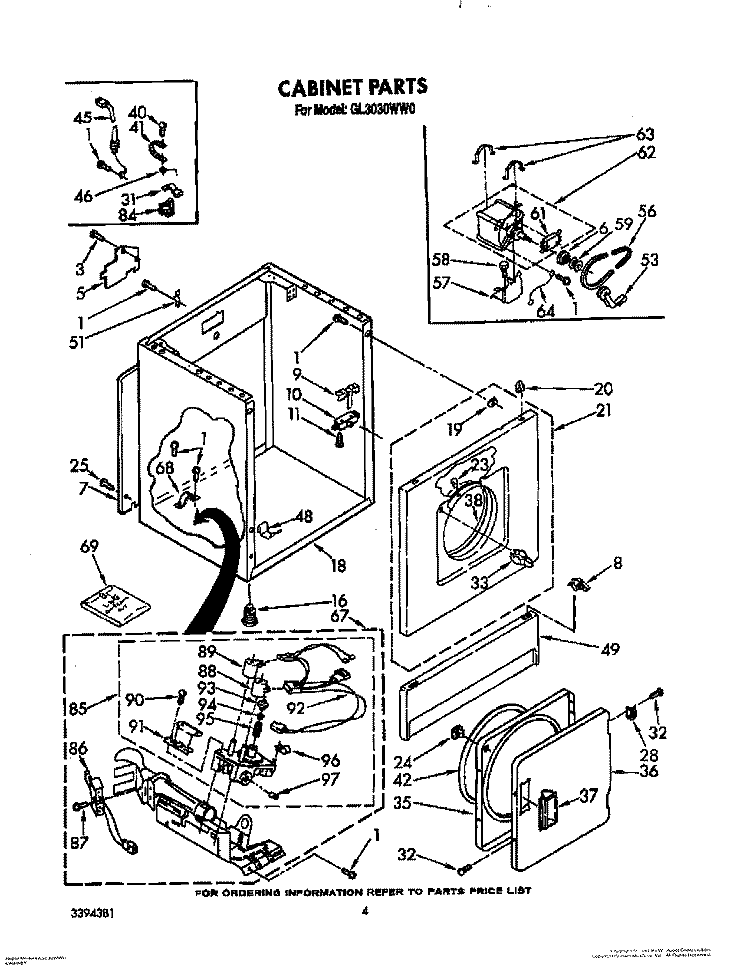 CABINET Diagram and Parts List for GL3030WW0  Roper Dryer