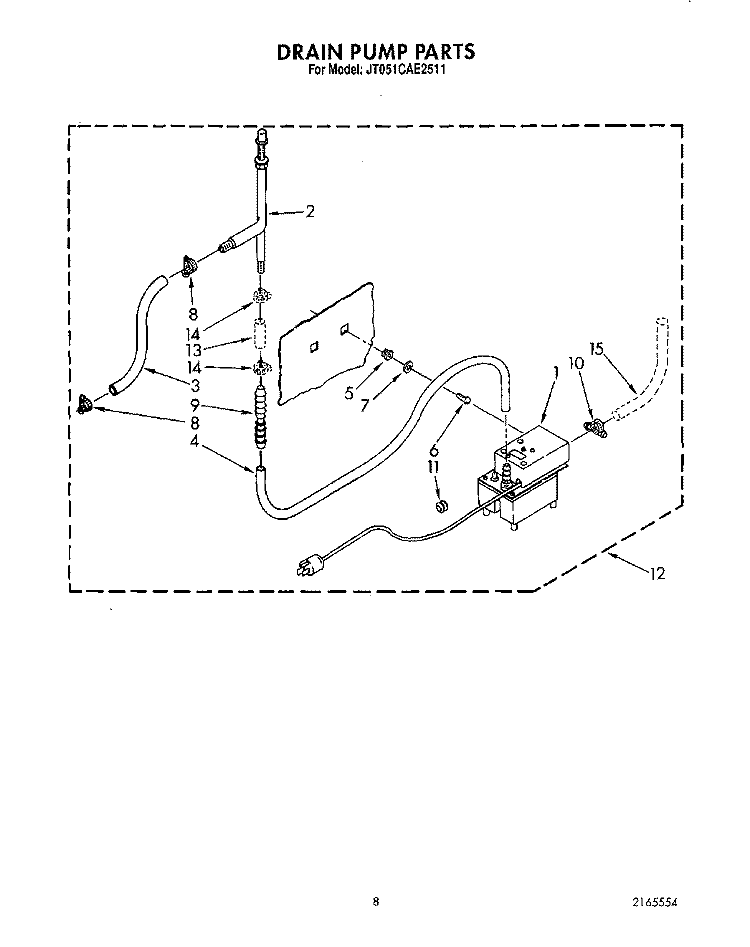 DRAIN PUMP Diagram and Parts List for JT051CAE2511  Whirlpool Ice Maker