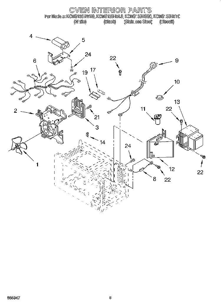 OVEN INTERIOR Diagram and Parts List for KCMS135HBL0  KitchenAid Microwave