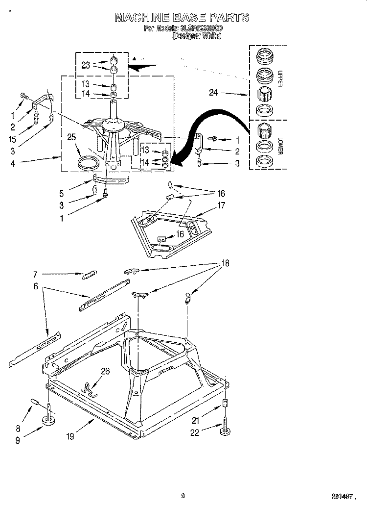 MACHINE BASE Diagram and Parts List for 3LSR6233EQ0  Whirlpool Washer