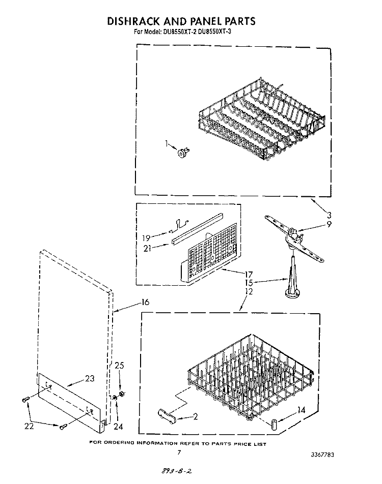 DISHRACK AND PANEL Diagram and Parts List for DU8550XT3  Whirlpool Dishwasher