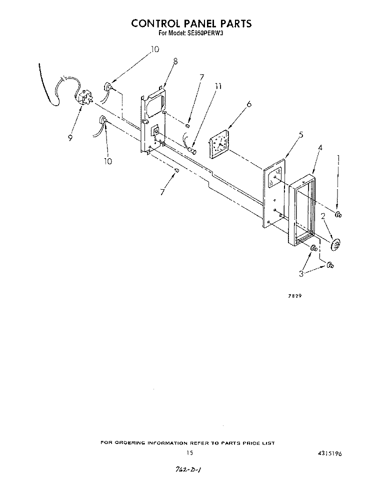 CONTROL PANEL Diagram and Parts List for SE950PERW3  Whirlpool Range