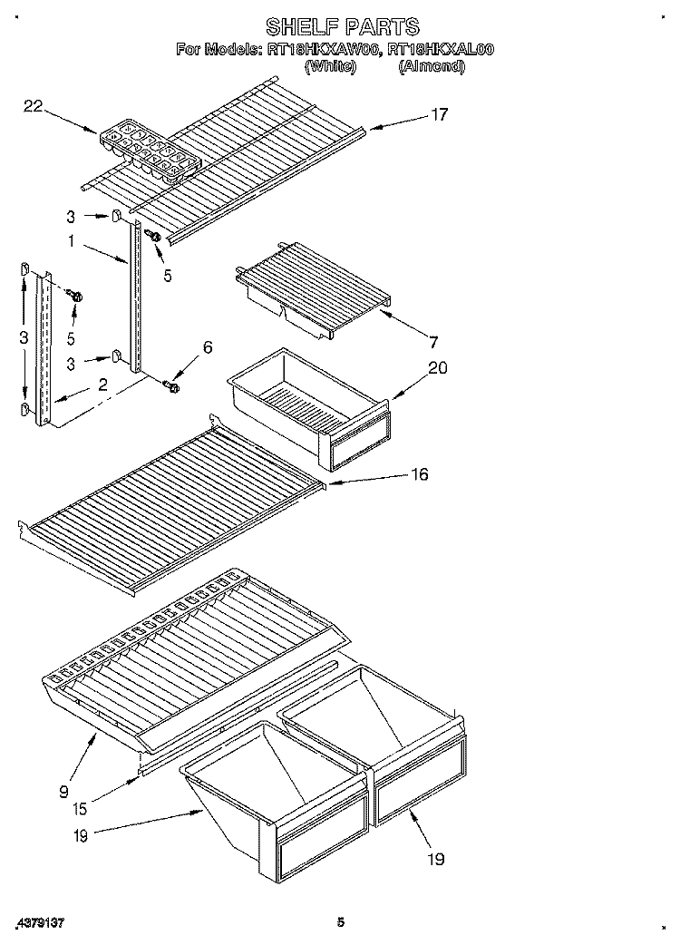 SHELF Diagram and Parts List for RT18HKXAW00  Roper Refrigerator