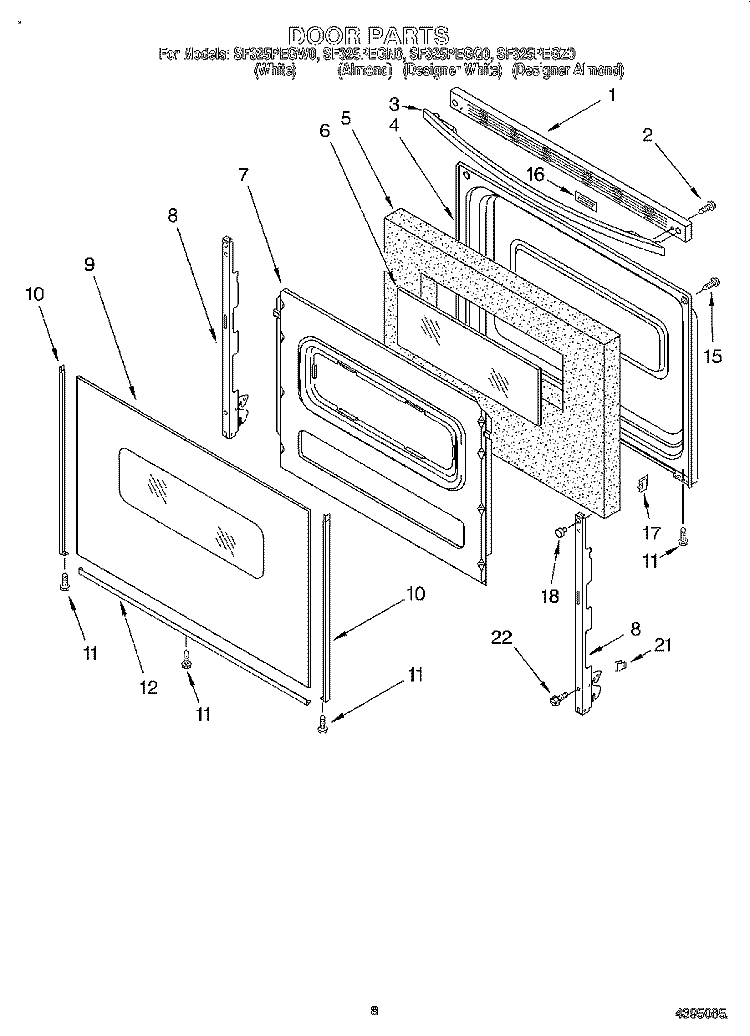 DOOR, LIT/OPTIONAL Diagram and Parts List for SF325PEGZ0  Whirlpool Range