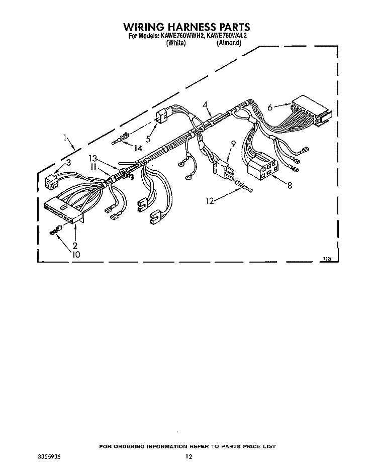 WIRING HARNESS Diagram and Parts List for KAWE760WWH2  KitchenAid Washer