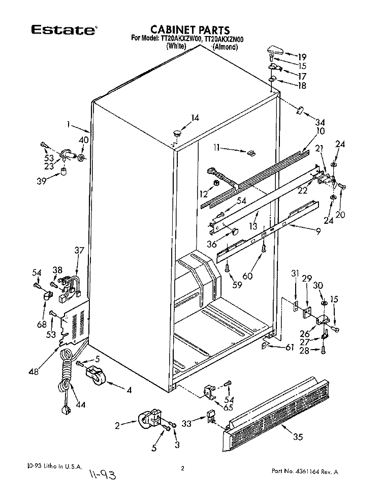 CABINET Diagram and Parts List for TT20AKXZN00  Whirlpool Refrigerator