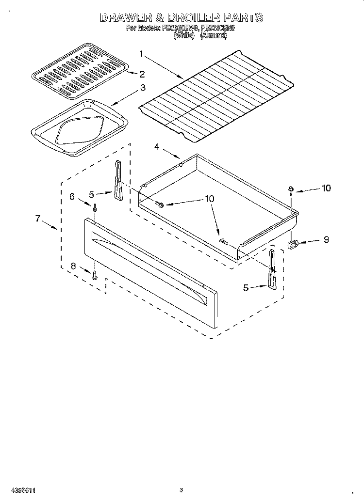 DRAWER AND BROILER Diagram and Parts List for FES330EW0  Roper Range