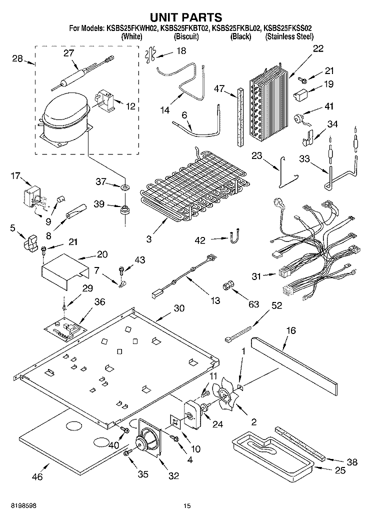 UNIT PARTS Diagram and Parts List for KSBS25FKBL02  KitchenAid Refrigerator