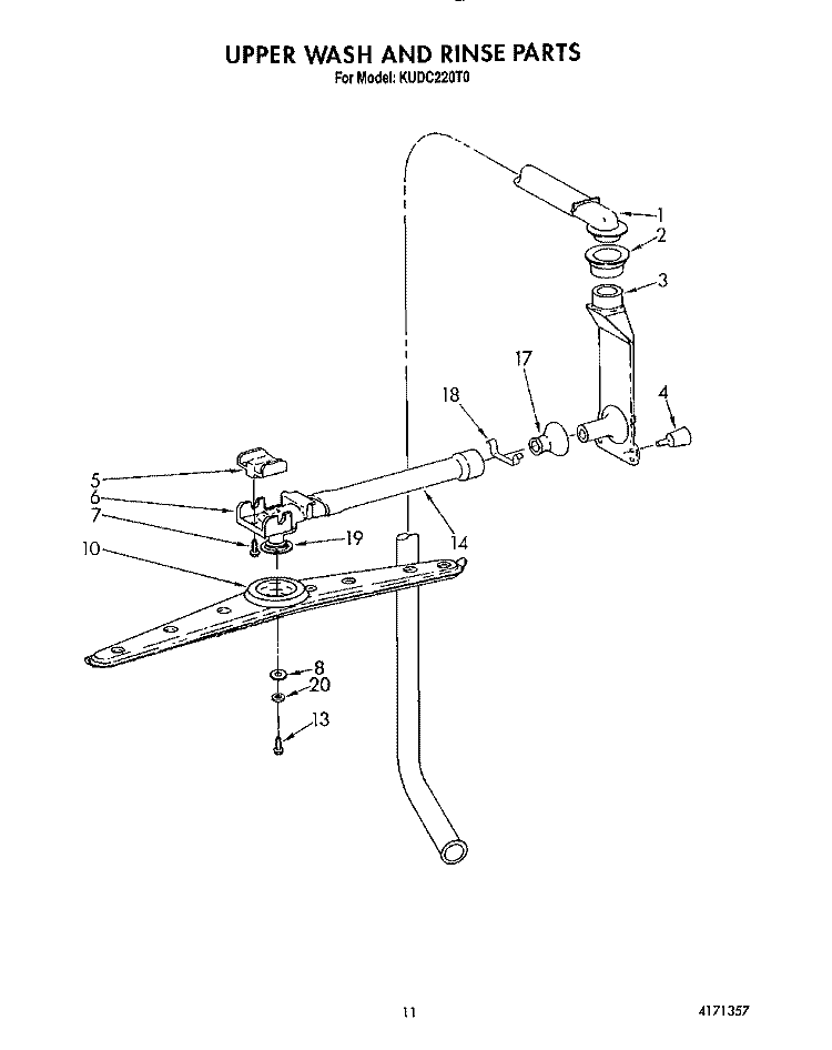 UPPER WASH AND RINSE Diagram and Parts List for KUDC220T0  KitchenAid Dishwasher