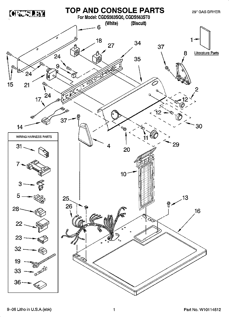 TOP AND CONSOLE PARTS Diagram and Parts List for CGDS563SQ0  Crosley Dryer