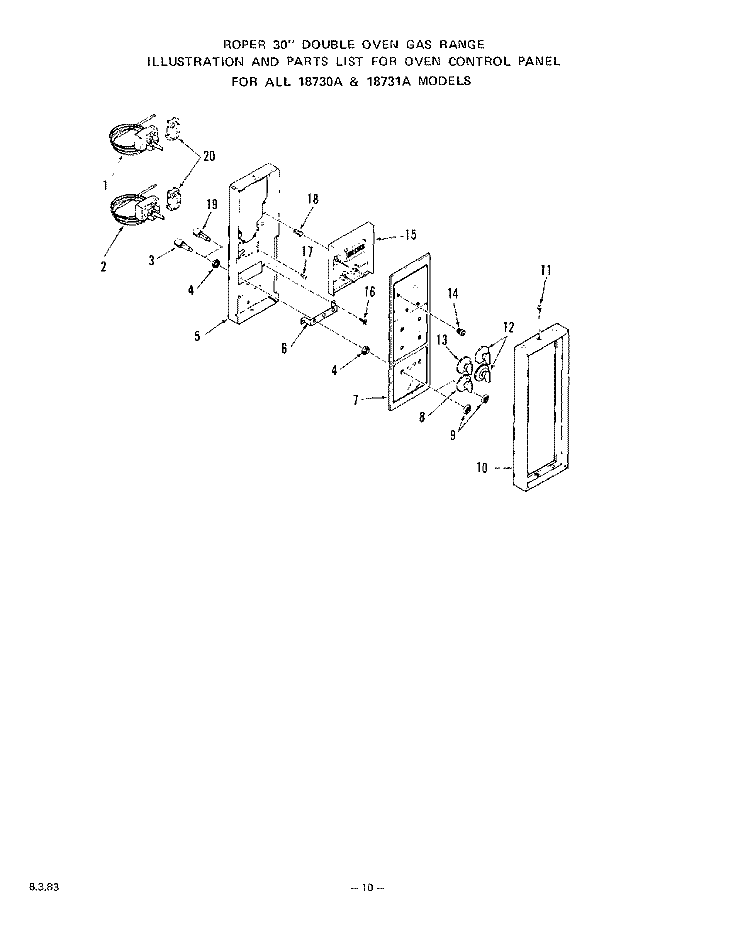 OVEN CONTROL PANEL Diagram and Parts List for 1873^1A  Whirlpool Range