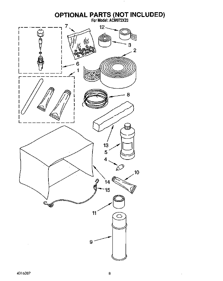 OPTIONAL Diagram and Parts List for ACM072XZ0  Whirlpool Air Conditioner