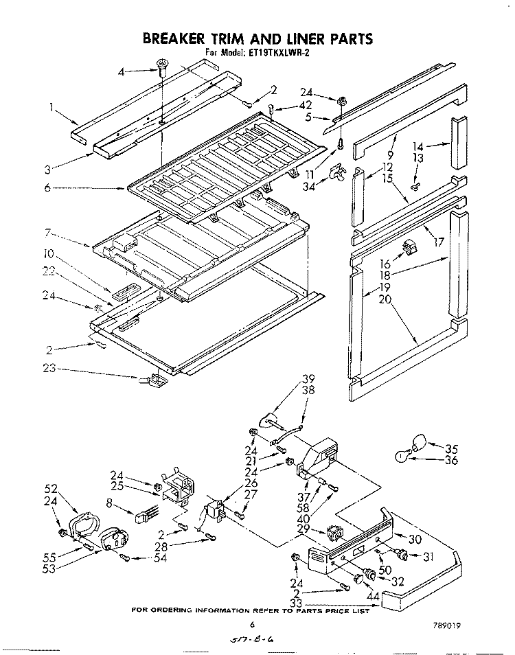 BREAKER AND TRIM Diagram and Parts List for ET19TKXLWR2  Whirlpool Refrigerator