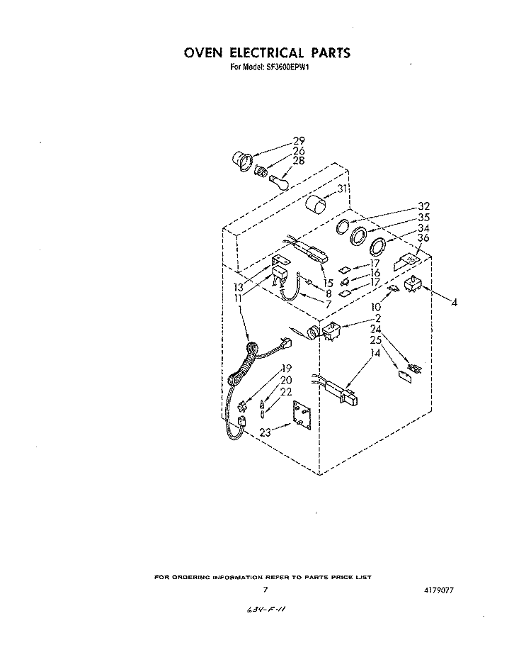 OVEN ELECTRICAL Diagram and Parts List for SF3600EPW1  Whirlpool Range
